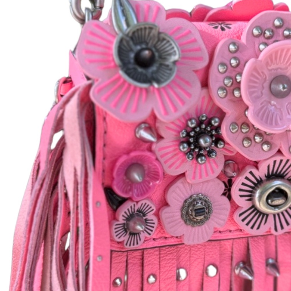 EUC Rare Coach 1941 Wild Tea Rose Pink Fringe Dinikier Bag - Picture 6 of 12